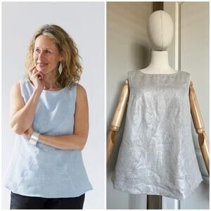 SOUTH STREET LINEN Sz 0 US Small Cream Metallic Criss Cross Shell Tank Top NWOT